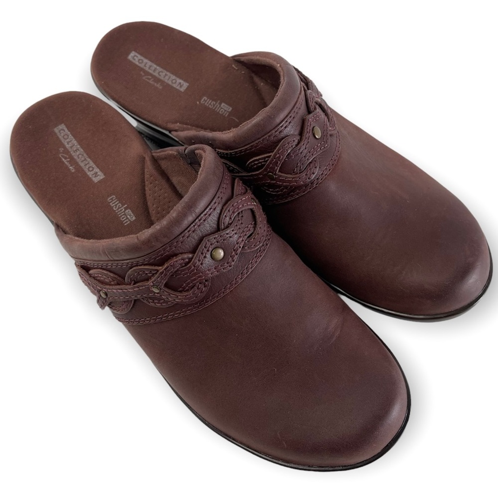 Clarks‎ Leather Braid Detail Wedge Clogs Size 8.5